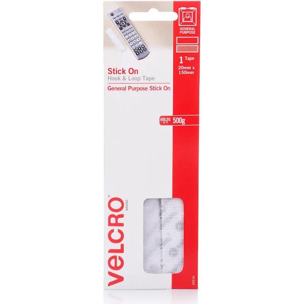 Velcro Stick On Hook & Loop Strips 20mm x 150mm White