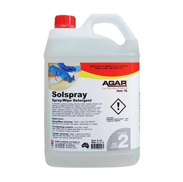 Agar Solspray Spray and Wipe Detergent Carpet Cleaning 5Lt