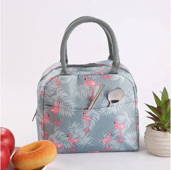 Flamingos and Tropical Leaves Portable Insulated Lunch Box Reusable Lunch Bag Tote - AfterPay & zipPay Available