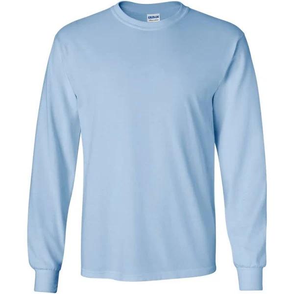 Gildan Mens Plain Crew Neck Ultra Cotton Long Sleeve T-Shirt Light Blue M