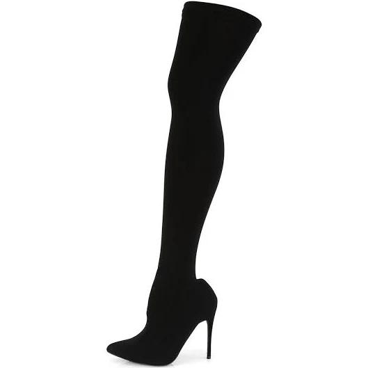 Pleaser Courtly-3005 Single Soles : Thigh High Boots - Blk Nylon, 8