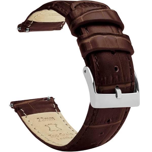 Alligator Grain Leather Watch Band / Strap in Coffee Brown w/ Stainless Steel Buckle, Width 24mm, Long Length | Barton