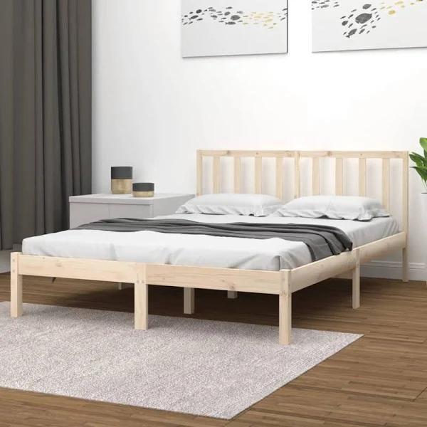 vidaXL Bed Frame Black Solid Wood Pine 183x203 cm King Size