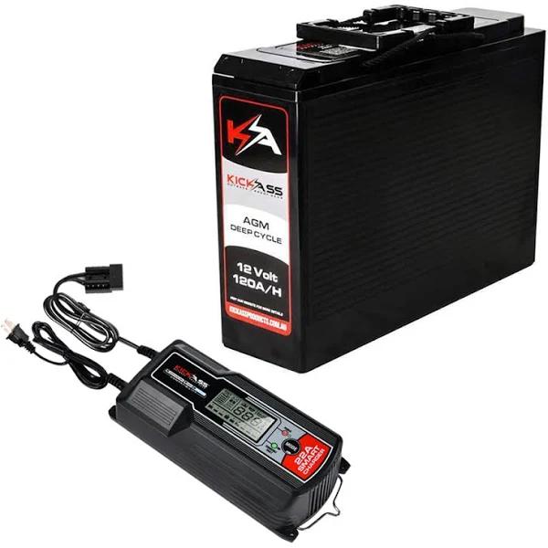 KickAss 12V 120Ah Slim Deep Cycle AGM Battery With 12Amp Charger