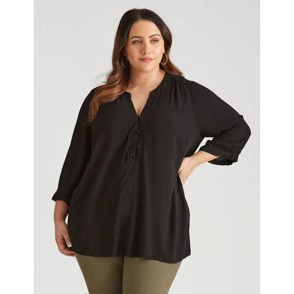 Beme - Plus Size - Womens Tops - Long Sleeve Tunic Button Up Shirt