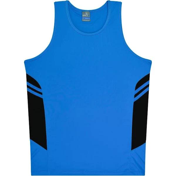 Tasman Mens Singlets Cyan/Black / 2XL