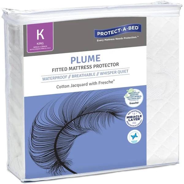 Protect-A-Bed Plume Cotton Jacquard Waterproof Fitted Mattress Protector White King