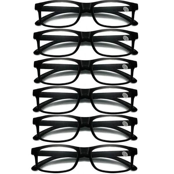 6 Pairs Mens Ladies Wayfarer Frame Magnifying Reading Glasses Nerd Spectacl AU - Black / +1.00 Strength