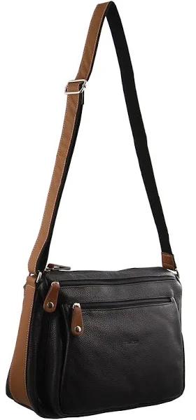 Milleni Nappa Leather Cross Body Bag / Black/Chestnut