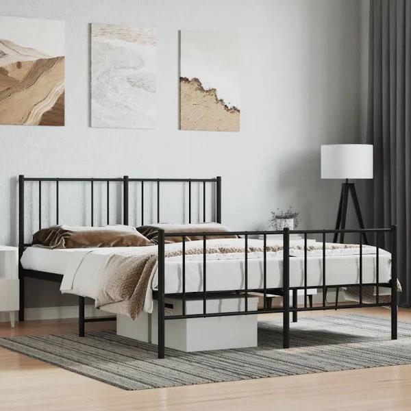 Metal Bed Frame With Headboard and Footboard Black 153x203 cm Queen Size