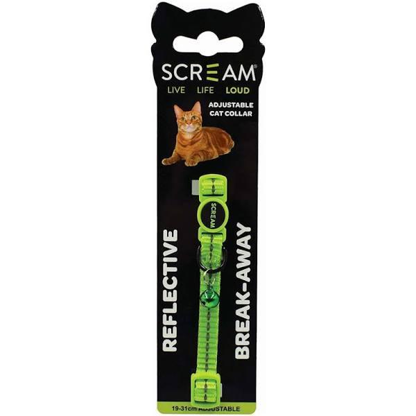 Scream Reflective Adjustable Nylon Cat Collar Loud Green