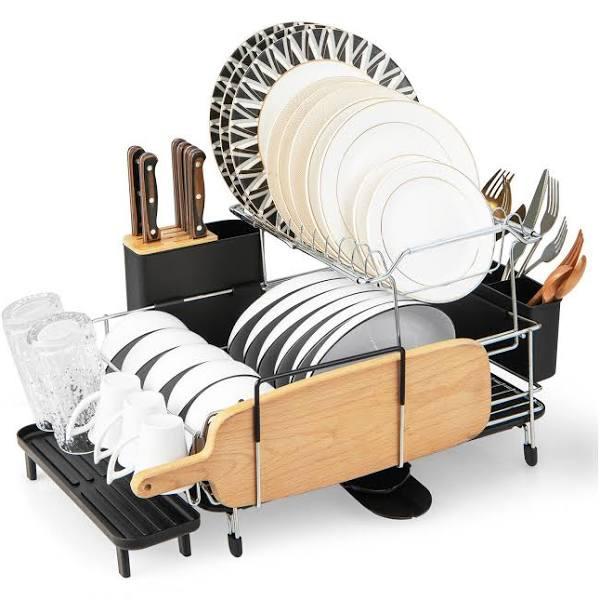 Giantex 2-Tier Dish Drying Rack Detachable Dish Rack w/360°Swivel Spout & Utensil Holder Dish Drainer Set Sink Organization