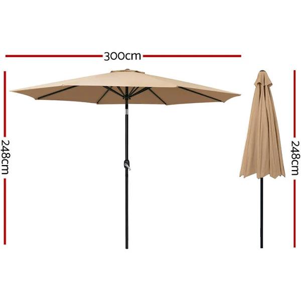 Instahut Outdoor Umbrella 3M Umbrellas Beach Garden Tilt Sun Patio Deck Pole UV