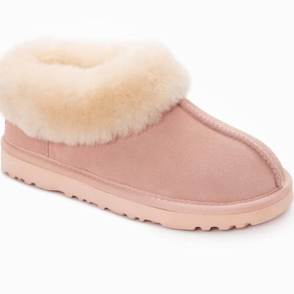 UGG OZWEAR Slippers Collar Unisex Premium Sheepskin Slippers Suede Pink / 39