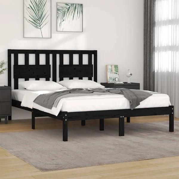 vidaXL Bed Frame Black Solid Wood Pine 153x203 cm Queen Size