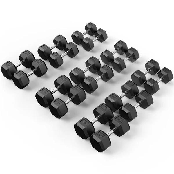 10-30kg Rubber Hex Dumbbell Set