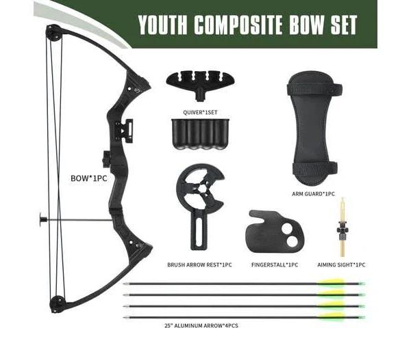 Compound Bow Arrow Archery Set 15-20lbs Sports Hunting Target Shooting RH Adjustable Speed For Youth Beginner Practice Black