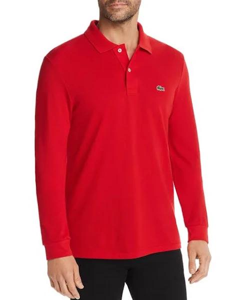 Lacoste Mens Red Long-Sleeve Classic Fit Polo Shirt Burgundy