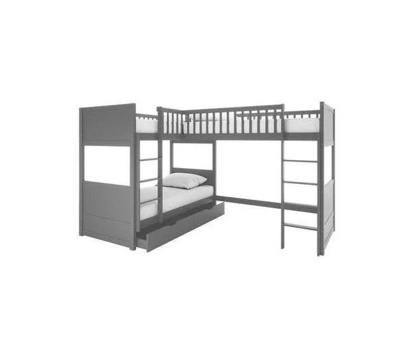 Lucy Solid Pine Triple Bunk Bed With Storage - Grey