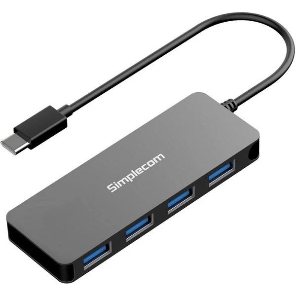 Simplecom CH320 Ultra Slim Aluminium USB 3.1 Type C to 4 Port USB 3.0 Hub - Black