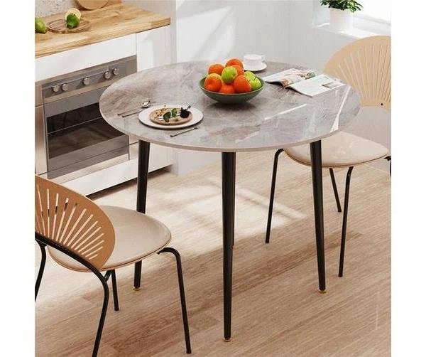 80cm Large Sintered Stone Dining Table Kitchen Marble Dining Table Metal Legs (Colour Glossy Grey)