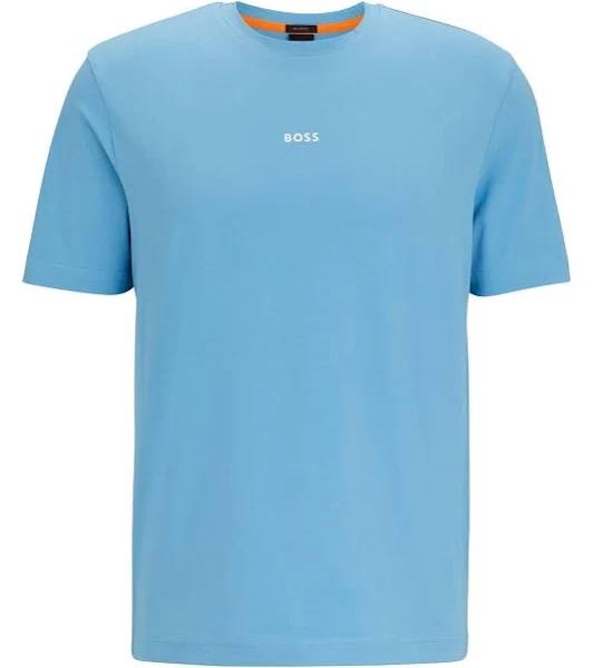 Boss Relaxed-fit T-Shirt in Stretch Cotton with Logo Print, Men, Size: XXL, Light Blue