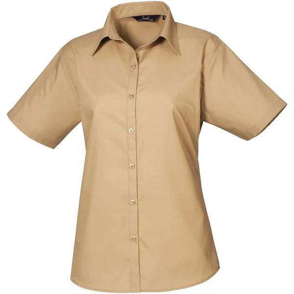 Premier Women's Formal Poplin Short Sleeve Blouse Khaki 16