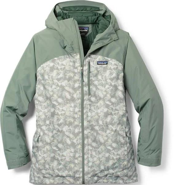 Patagonia Insulated Powder Town Hooded Jacket Khaki Green Light Grey Women - S