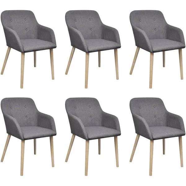 vidaXL Dining Chairs 6 Pcs Light Grey Fabric and Solid Oak Wood