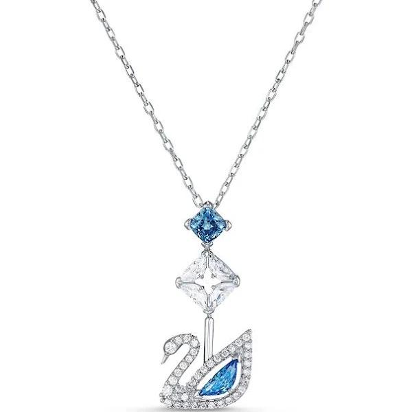 Swarovski Rhodium Plated Blue Dazzling Swan Necklace 5530625 For Women