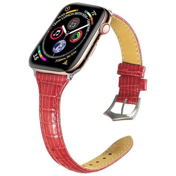 Strapmall Thin Crocodile Grain Leather Strap for Apple Watch SE/7/6/5/4/3/2/1 Series-Red - 38/40/41mm - AfterPay & zipPay Available