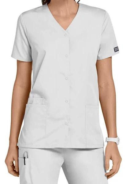 Cherokee Workwear 4770 Scrubs Top Womens Snap Front V-Neck White