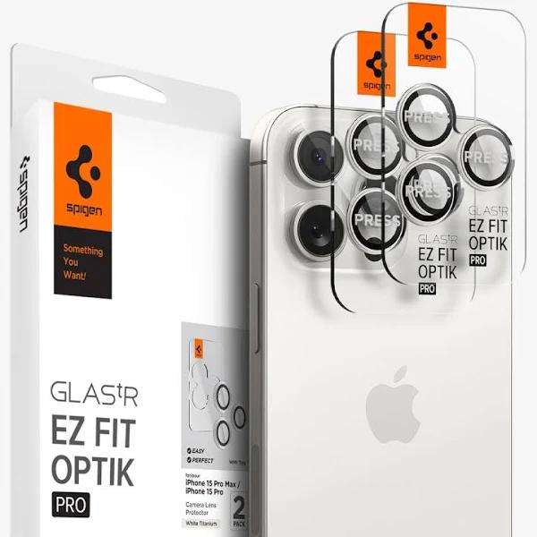 SPIGEN iPhone 15 Pro / 15 Pro Max Camera Lens Protector, Genuine EZ Fit Optik Pro 2pcs For Apple - White Titanium