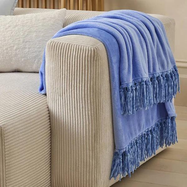 Adairs Aspen Blue Fleece Tassel Throw