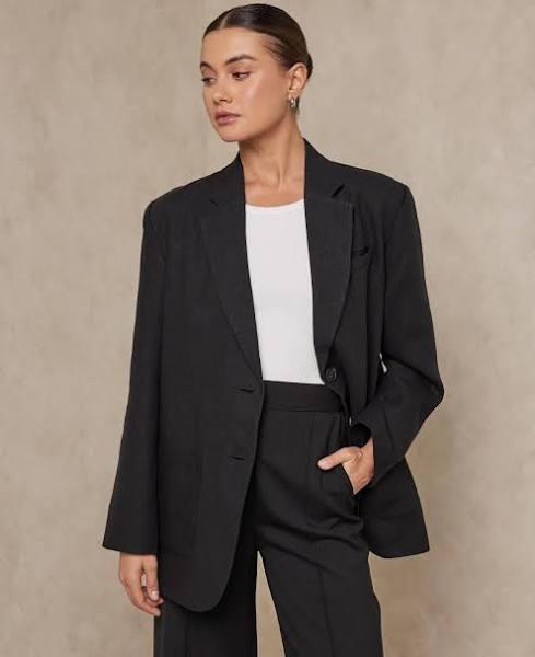 AERE - Women's Black Blazers - Oversized Linen Blazer - Size 10 at The Iconic