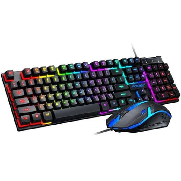 K61 Black Colorful Luminous Backlit Computer Wired Gaming Keyboard and Mouse Set Suspension Mechanical Keyboard