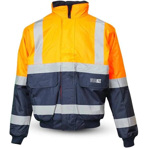 WORKIT Hi-Vis 2 Tone Wet Weather Bomber Taped Jacket Orange/Navy L