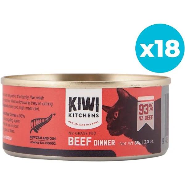 Kiwi Kitchens Canned Cat Food Beef Dinner | PeekAPaw 85g x 18