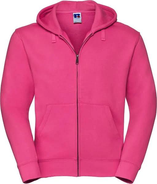 Russell Mens Authentic Full Zip Hoodie Fuchsia L Combed Ringspun Cotton Polyester Mens Full Zip Hoodie