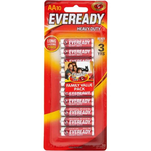 Eveready Red Heavy Duty AA Batteries - 10 Pack