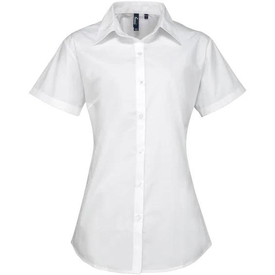 Premier Womens/Ladies Supreme Heavy Poplin Short Sleeve Work Shirt White 10