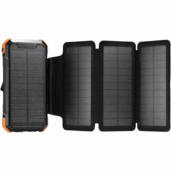 Maxkon Solar Power Bank Portable Charger 20000mAh Phone Laptop Battery Pack 4 Foldable Panel Kit Camping External LED Flashlight