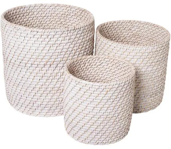 J. Elliot Pacifica Rattan Planters Set of 3 Whitewash