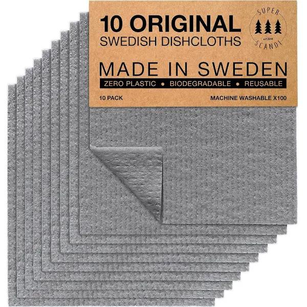 SUPERSCANDI Made in Sweden Dish Cloths Eco-friendly Paper Alternative Grey 10 Pack Reusable Compostable Kitchen Dish Cloths & Rags