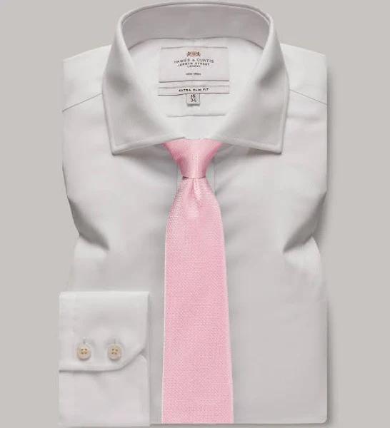 Hawes & Curtis Non Iron White Plain Extra Slim Fit Shirt with Windsor Collar - Single Cuffs