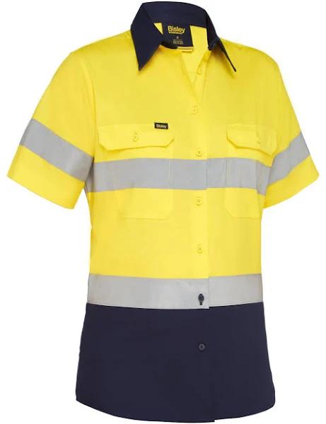 Bisley Women's Taped Hi Vis Cool Lightweight Drill Shirt (BL1896) 22 / Yellow/Navy