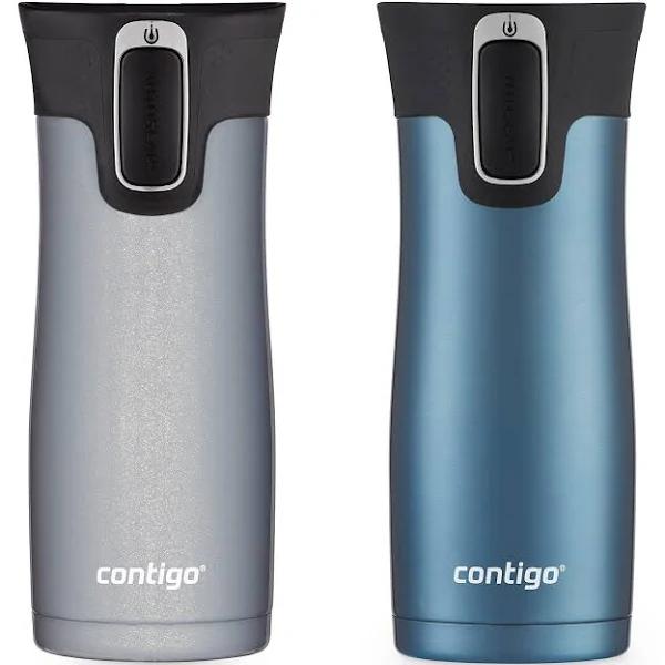 Contigo Autoseal West Loop Vacuum-Insulated Stainless Steel Travel Mug With Easy-Clean Lid, 16 oz, 2-Pack, Dark Ice, Gold Morel