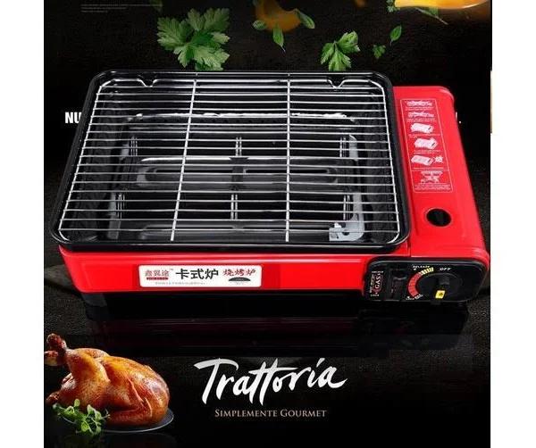 Portable Gas Stove Burner Butane BBQ Camping Gas Cooker with Non Stick Plate Red Without Fish Pan and Lid