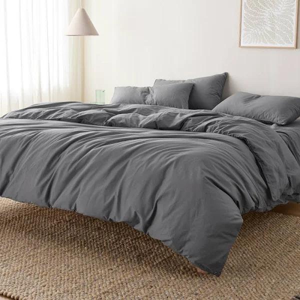 Leo Washed Cotton | Charcoal Quilt Cover | Super King | Sheet Society