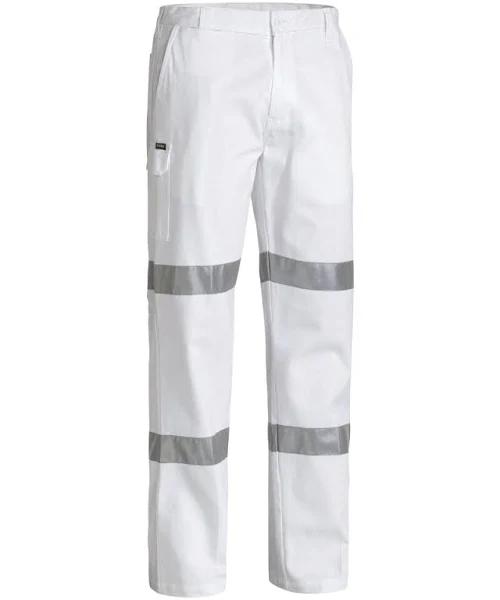 Bisley Mens Taped Night Cotton Drill Pants BP6808T (White, 122S)